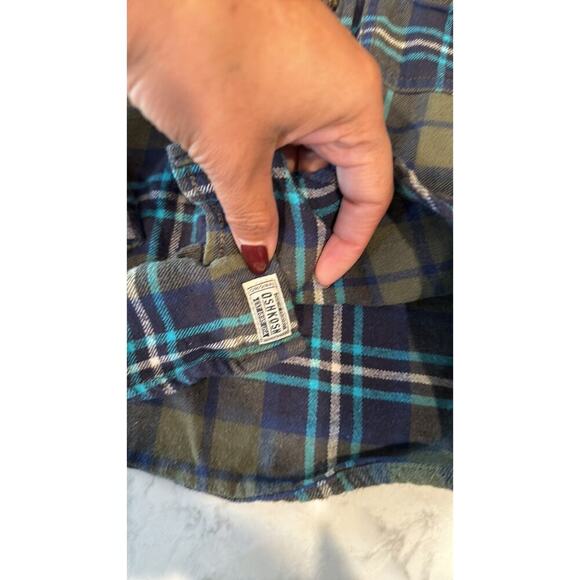 OSHKOSH B'GOSH 2T BOYS BUTTON FRONT GREEN BLUE PLAID FLANNEL BUTTON DOWN - Picture 4 of 7